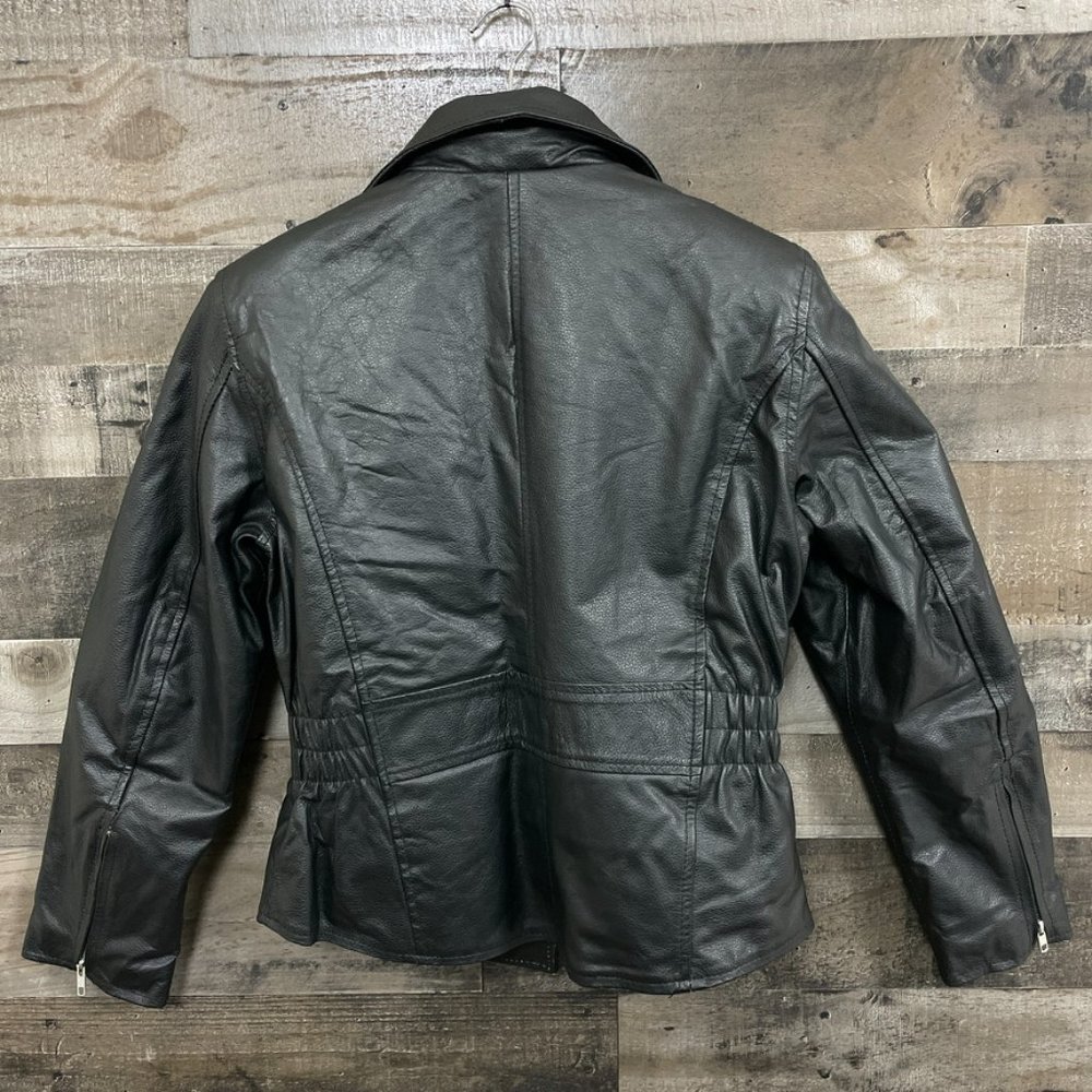 Viking Cycle Cruise Black Leather Motorcycle Biker Jacket Womens M VC8000-M - Picture 3 of 7